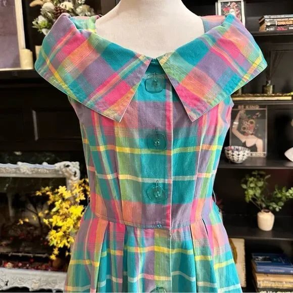 Joan Leslie Pastel Plaid Vintage 50's Dress Size 4